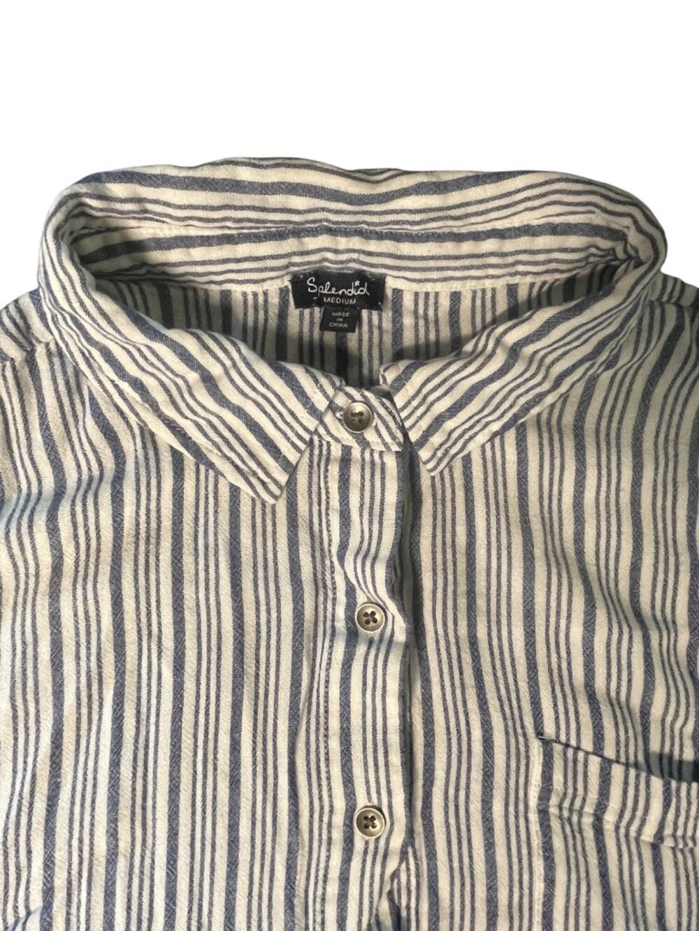 Splendid Womens Blue & White Striped Button-Down Short Sleeve Shirt Size Medium - Picture 3 of 7